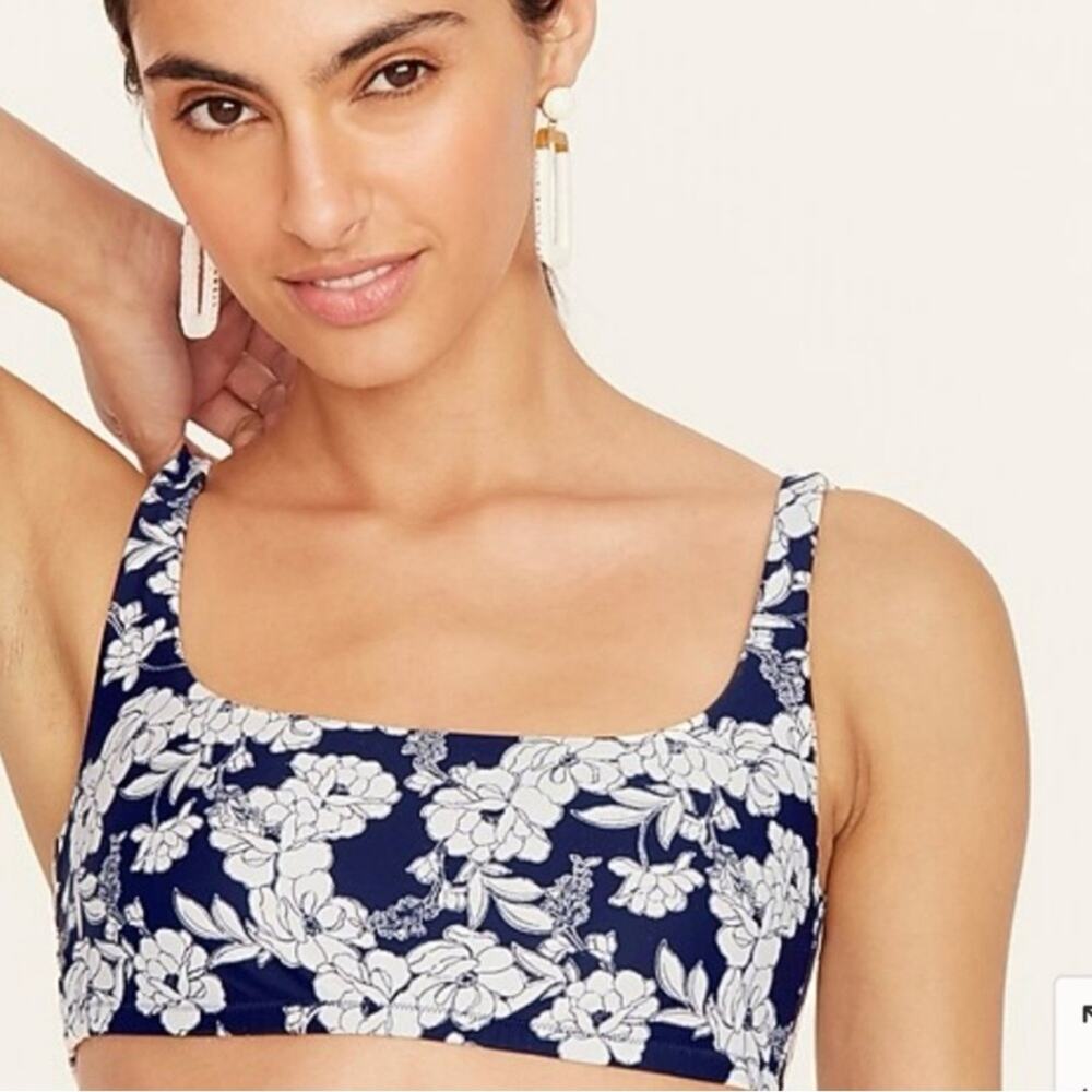 J. Crew Squareneck Bikini Top in Magnolia Floral Navy Women's 2X BF129 $72